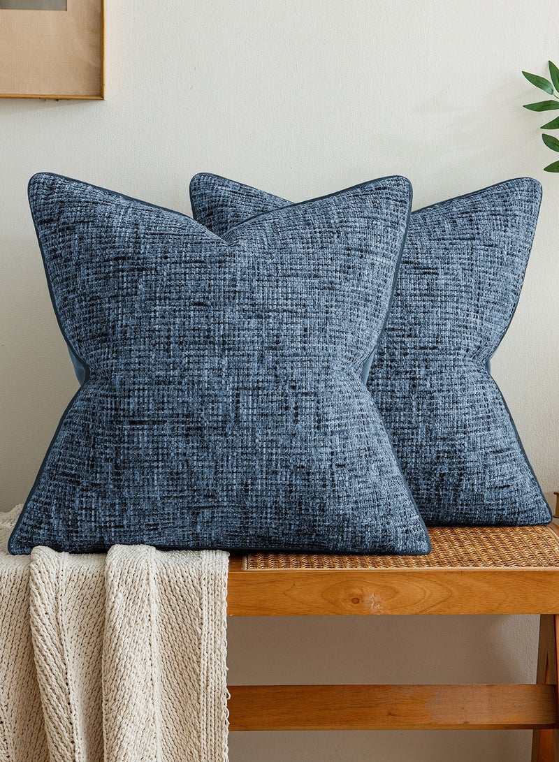 a moment Blue Reversible Pillow Covers 2 Pack - Farmhouse Chenille Throw Pillows, Neutral Textured Decorative Throw Pillow Covers with Border for Couch Sofa Bed (45x45 CM, No Insert) - Image 1